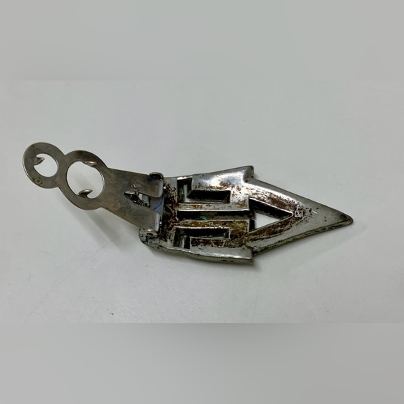 Mid Century Vintage Art Deco Silver Tone Rhinestone Clip On Brooch - Picture 10 of 16